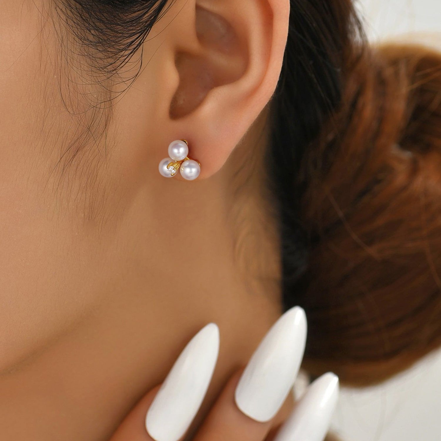 Dainty Freshwater Three Pearls Studs