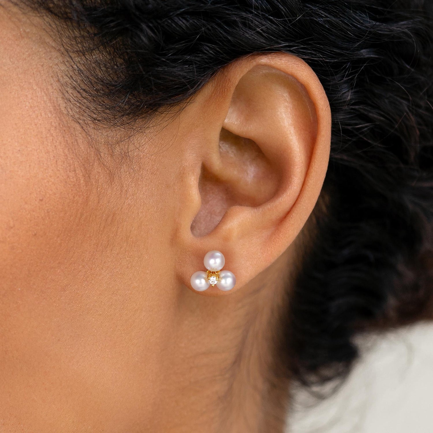 Dainty Freshwater Three Pearls Studs