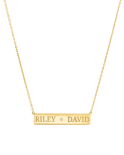 name necklace, solid gold name necklace, name bar pendant