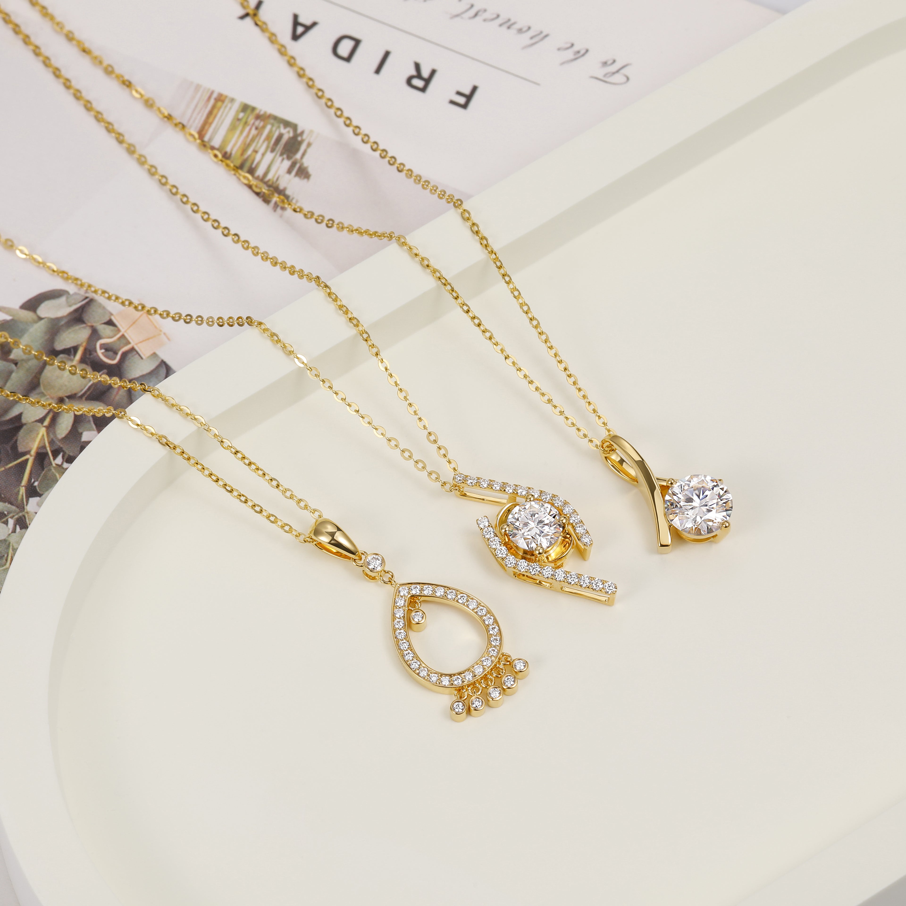 Delicate Moissanite Curved Gold Necklace