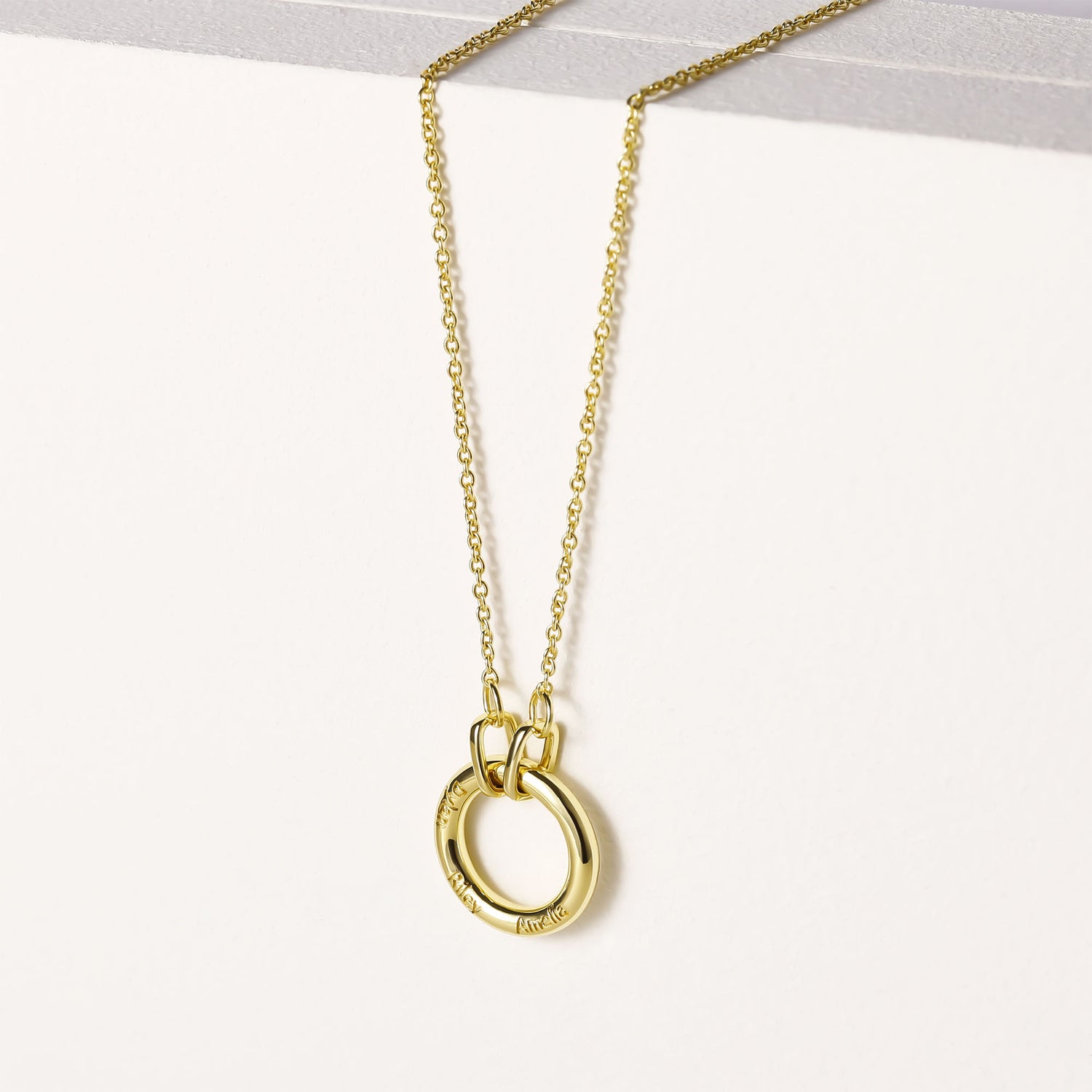 yellow gold necklace, pendant necklace, name circle necklace