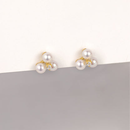 Dainty Freshwater Three Pearls Studs