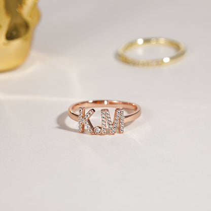 Open Pave Letter Combination Ring