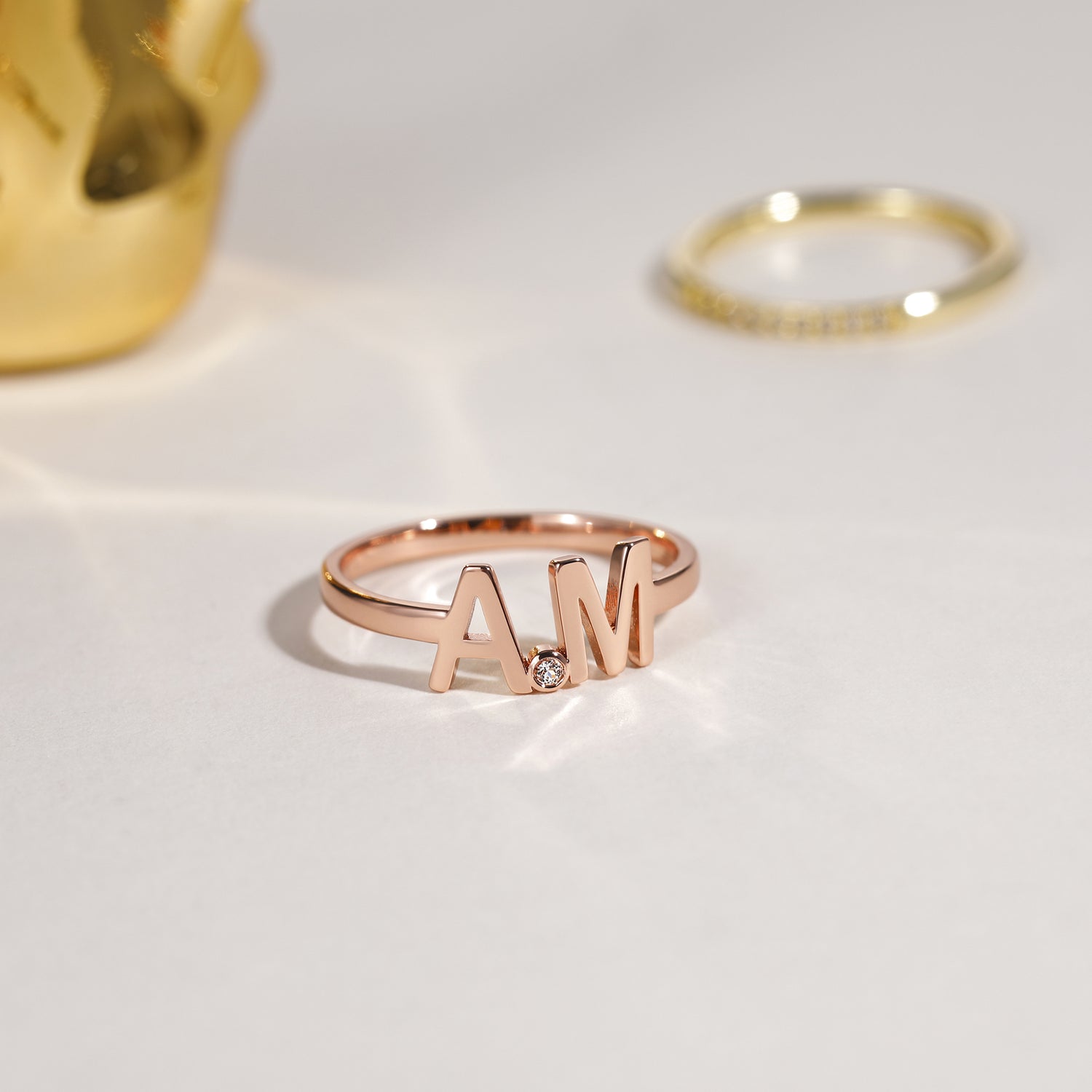 Double Initial Gemstone Ring