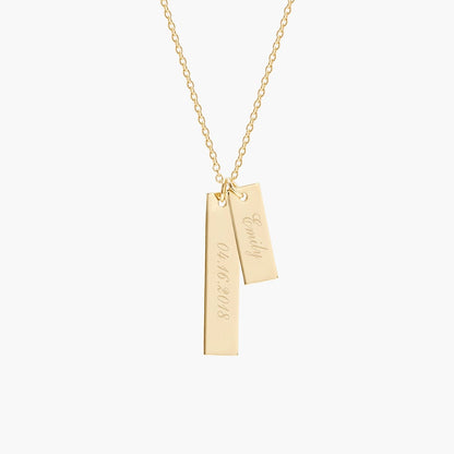 engravable double bar necklace, name necklace, solid gold name necklace