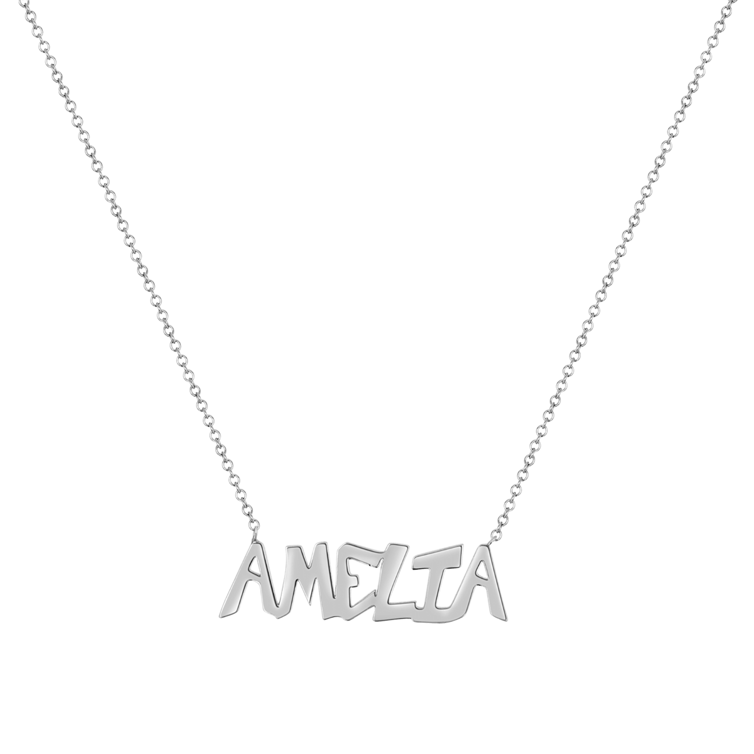 white gold name pendant necklace, personalized necklace for women, graffti name necklace