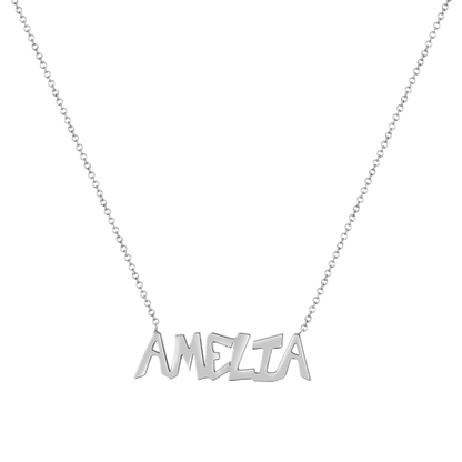 white gold name pendant necklace, personalized necklace for women, graffti name necklace