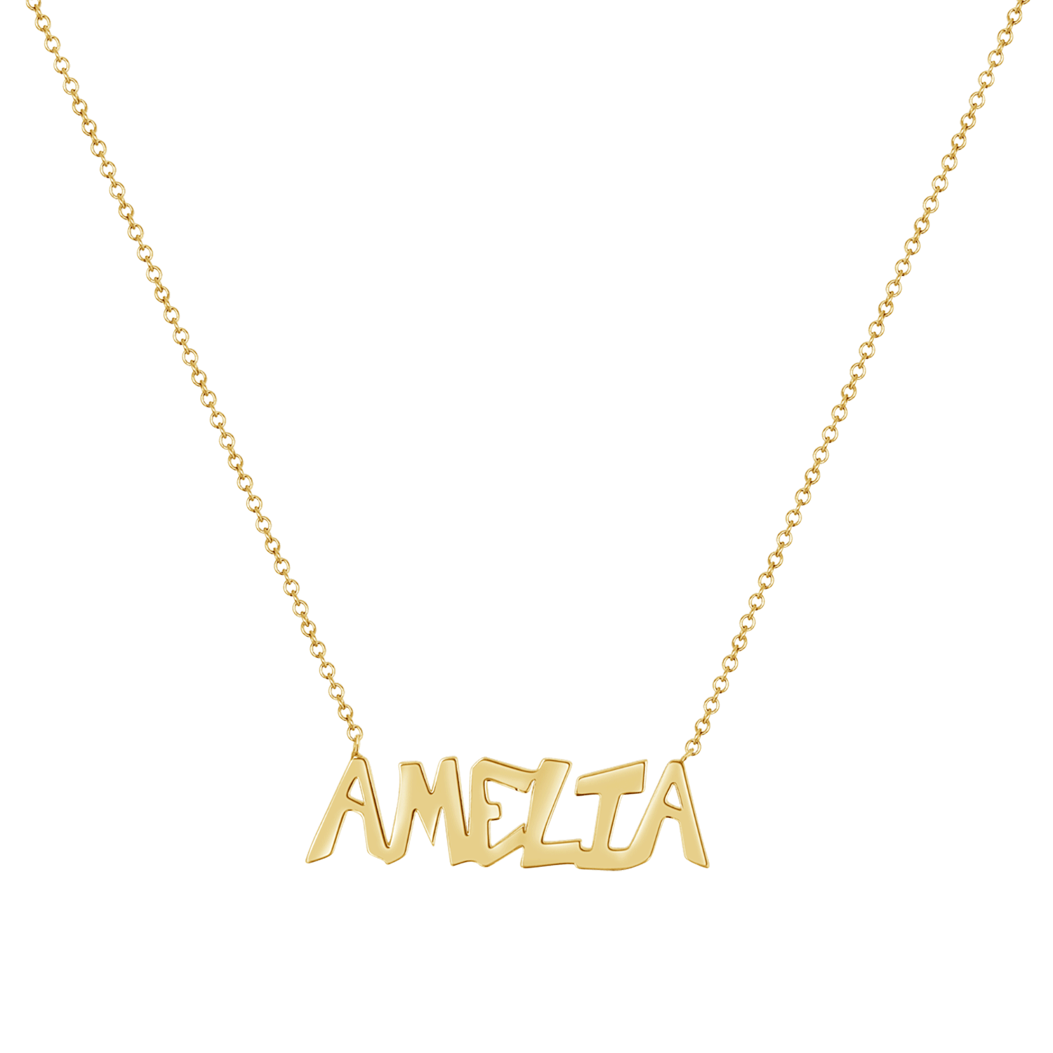 name necklace, name pendant, solid gold necklace