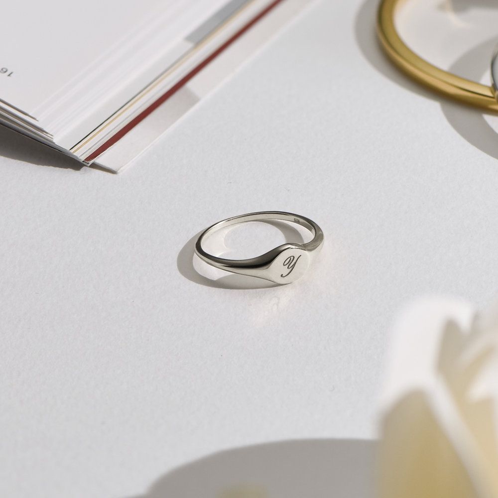 Engraved Solid Gold Initial Ring