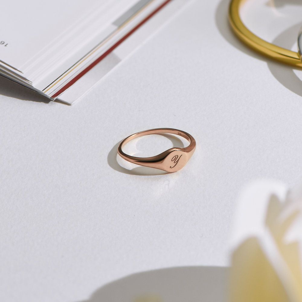 Engraved Solid Gold Initial Ring